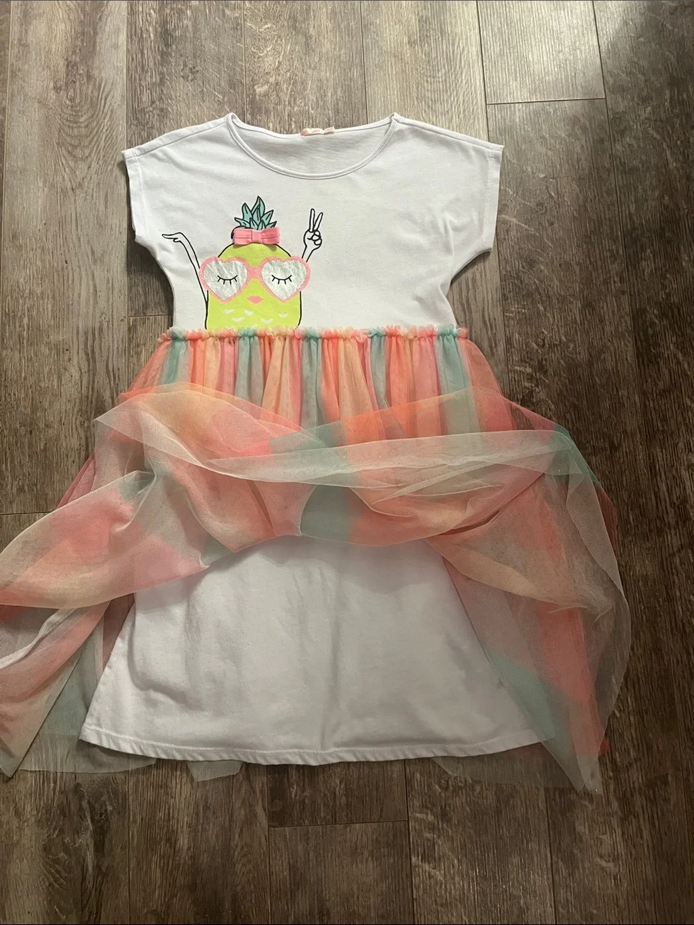 Billieblush White Dress with Coral, Pink & Mint Tulle Skirt Size 10